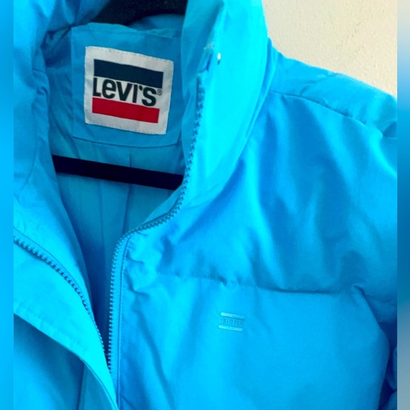 Levi’s Women’s Bright Blue Puffer Jacket Small Cinch Waist Retro 90s Streetwear - Picture 7 of 10